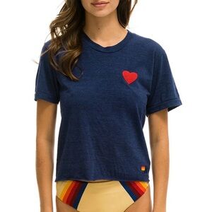 Aviator Nation Navy Short Sleeve Tee with Red Heart Patch